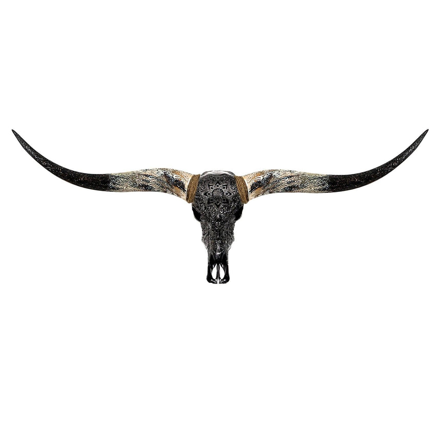 Hand Carved Longhorn Skull - Black Mandala – Skull Bliss
