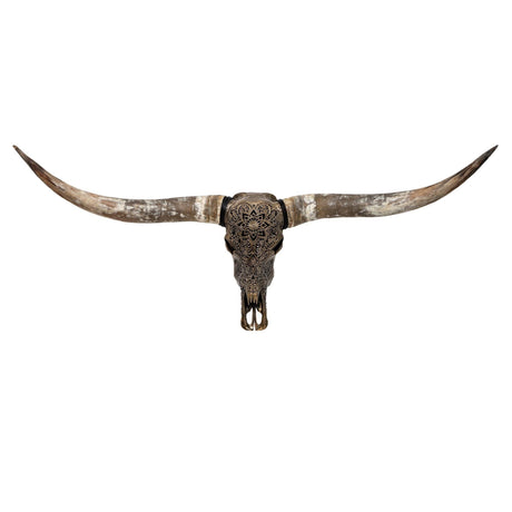 Hand Carved Longhorn Skull - Antique Bronze Mandala // Metallic Finish
