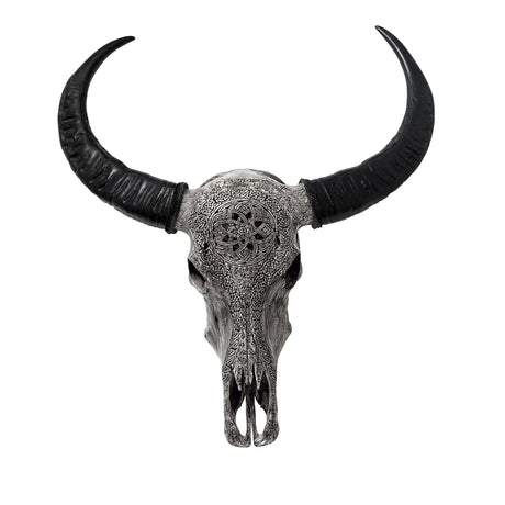 Hand Carved Buffalo Skull - Gray Norse Rune