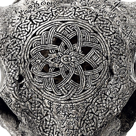 Hand Carved Buffalo Skull - Gray Norse Rune