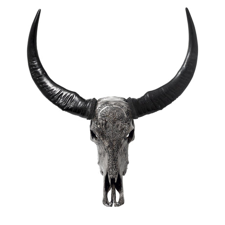 Hand Carved Buffalo Skull - Gray Yggdrasil