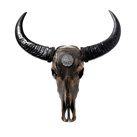 Hand Carved Buffalo Skull - Antique Bronze Nordic Compass // Metallic Finish