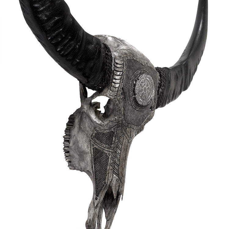 Hand Carved Buffalo Skull - Gray Nordic Compass – Skull Bliss