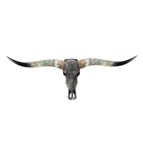 Hand Carved Longhorn Skull - Gray Jormungandr