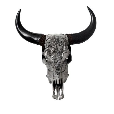 Hand Carved Cow Skull - Gray Yggdrasil