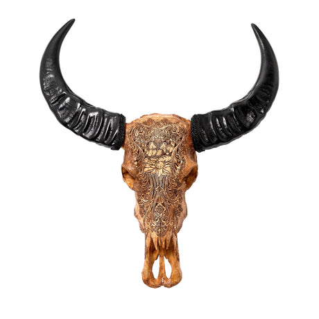 Hand Carved Buffalo Skull - Antique Brahma