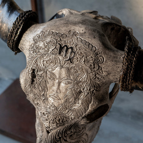 Hand Carved Buffalo Skull - Gray Virgo