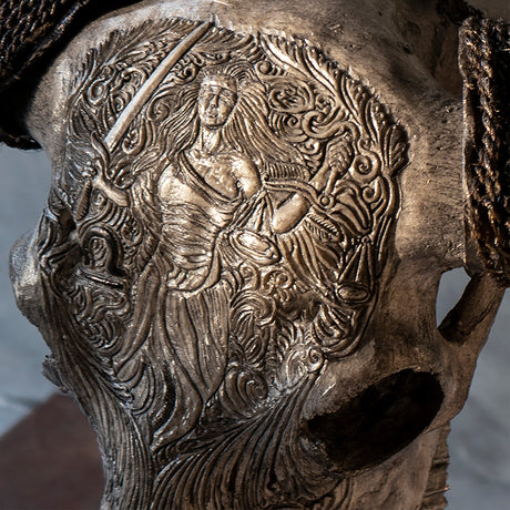 Hand Carved Buffalo Skull - Gray Libra