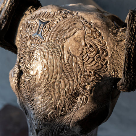 Hand Carved Buffalo Skull - Gray Gemini