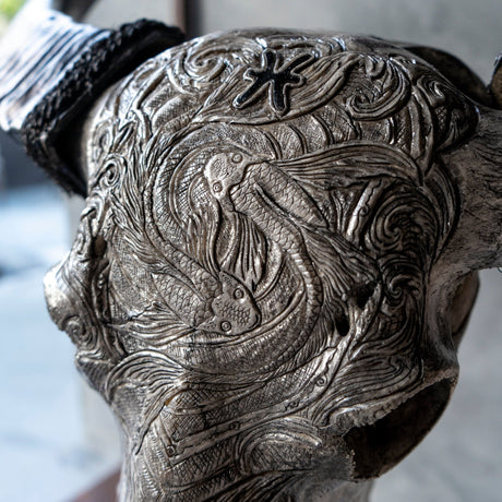 Hand Carved Buffalo Skull - Gray Pisces