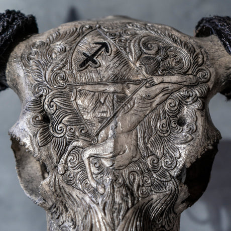 Hand Carved Buffalo Skull - Gray Sagittarius