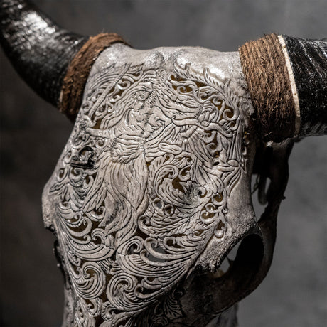 Hand Carved Cow Skull - Gray Libra