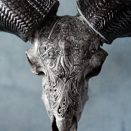 Hand Carved Ram Skull - Gray Libra