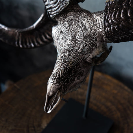 Hand Carved Ram Skull - Gray Cancer