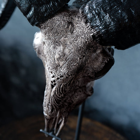Hand Carved Ram Skull - Gray Virgo