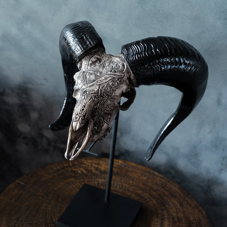 Hand Carved Ram Skull - Gray Sagittarius