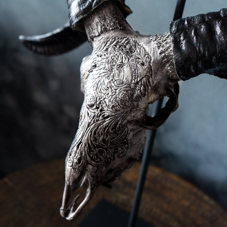 Hand Carved Ram Skull - Gray Aquarius