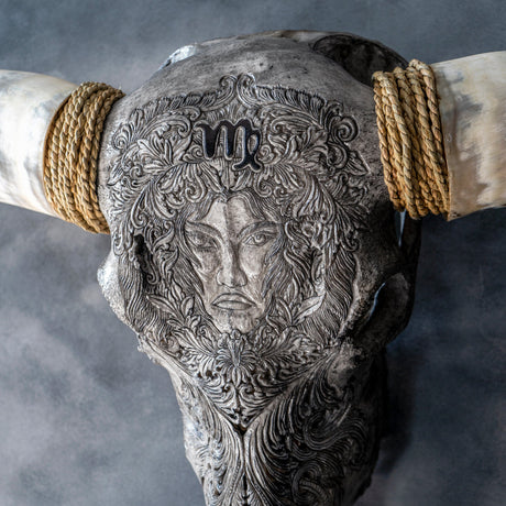 Hand Carved Longhorn Skull - Gray Virgo