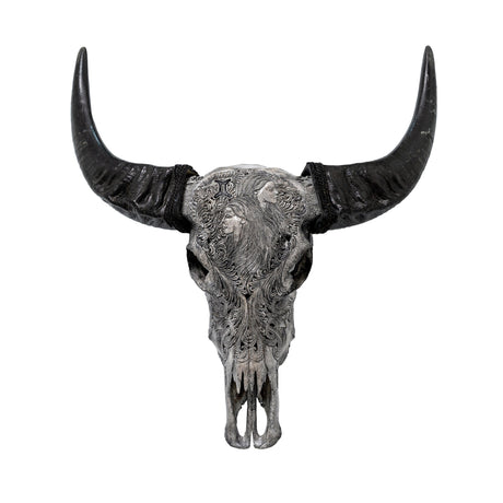 Hand Carved Buffalo Skull - Gray Gemini