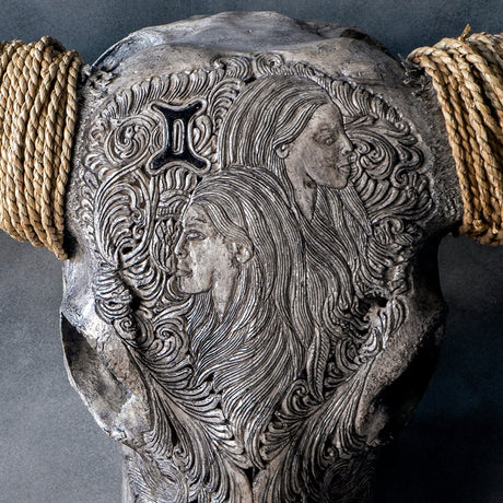 Hand Carved Longhorn Skull // XL Horns - Gray Gemini