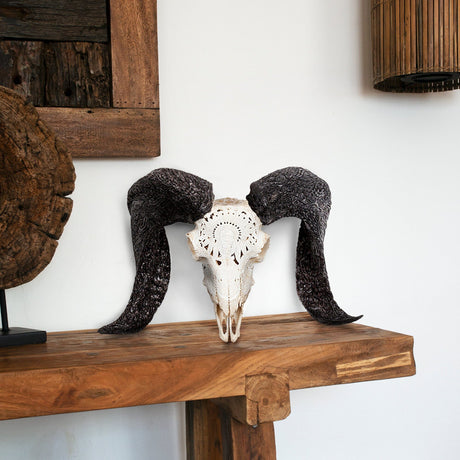 Hand Carved Ram Skull - Indian Chief