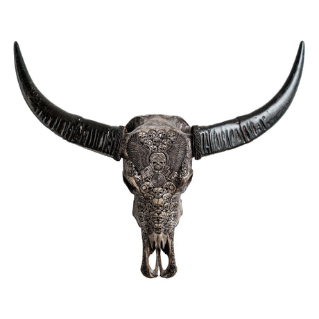 Hand Carved Buffalo Skull - Gray From Hell