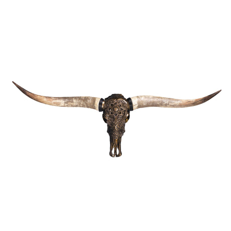 Hand Carved Longhorn Skull - Antique Bronze Mandala // Metallic Finish