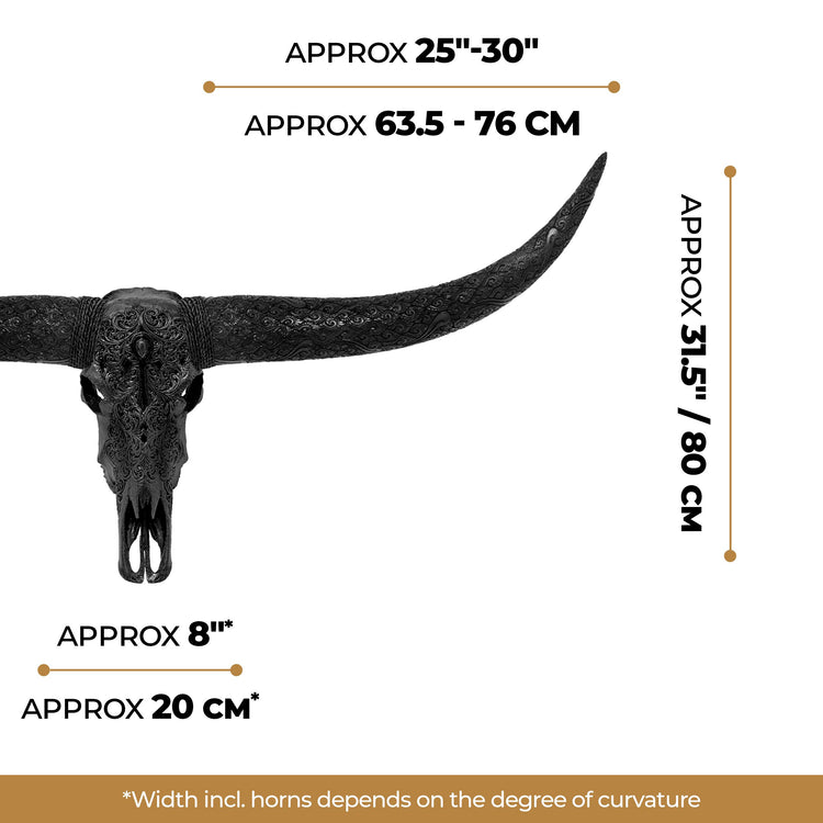 Hand Carved Longhorn Skull - Mystic Cross // Matte Black Finish