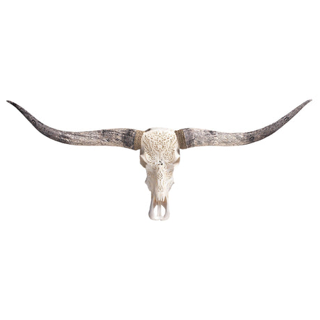 Hand Carved Longhorn Skull - White Titan