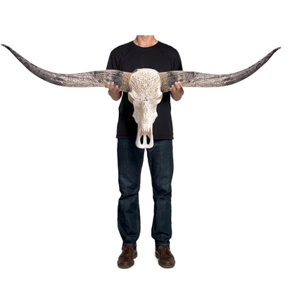 Hand Carved Longhorn Skull - White Titan – Skull Bliss