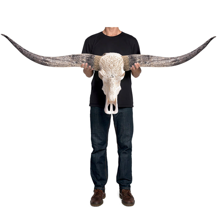 [初期] Ifsixwasnine rebirth skull long T Hand Carved Longhorn Skull - White Titan – Skull Bliss