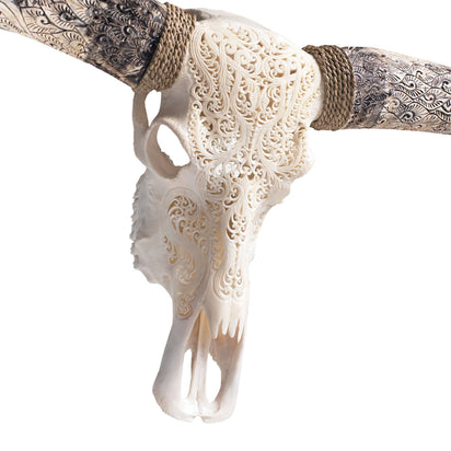 Hand Carved Longhorn Skull - White Titan – Skull Bliss