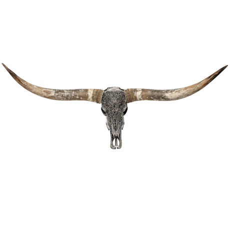 Hand Carved Longhorn Skull - Gray Predator