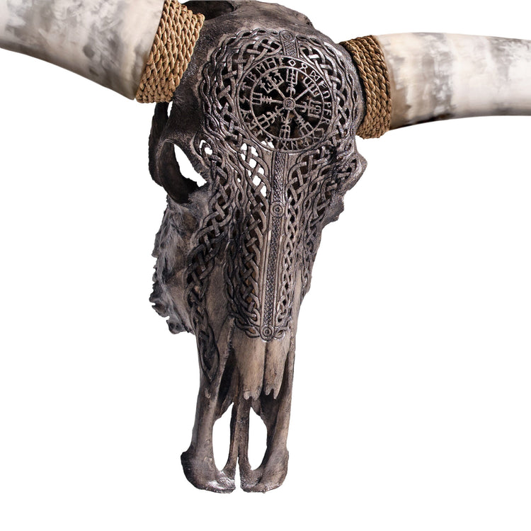 Hand Carved Longhorn Skull - Gray Vegvísir – Skull Bliss