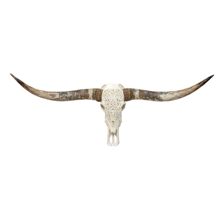 Hand Carved Longhorn Skull - White Predator