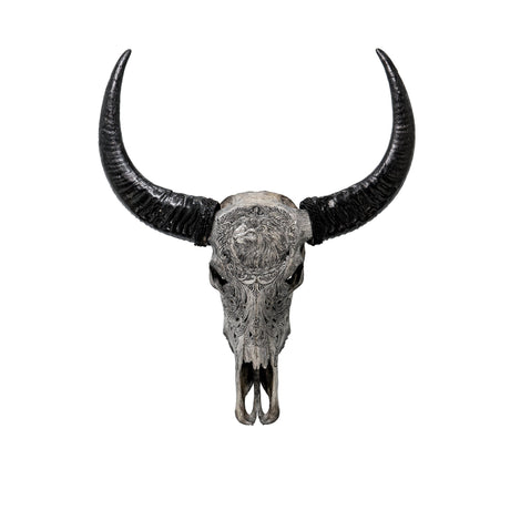 Hand Carved Buffalo Skull - Gray Leo