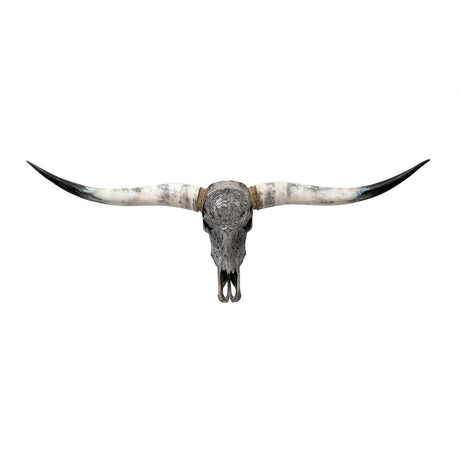 Hand Carved Longhorn Skull - Gray Leo