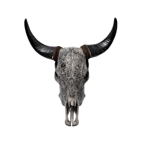 Hand Carved Cow Skull - Gray Libra