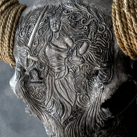 Hand Carved Longhorn Skull // XL Horns - Gray Libra