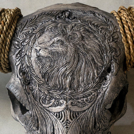 Hand Carved Longhorn Skull // XL Horns - Gray Leo