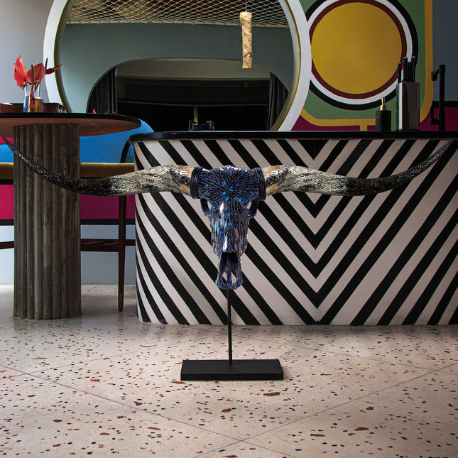 Longhorn Skull - Blue Mirror // Mosaic Finish – Skull Bliss