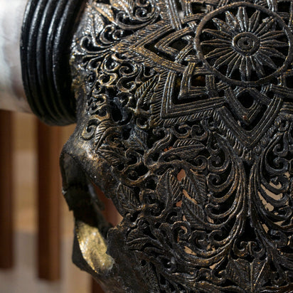 Hand Carved Longhorn Skull - Antique Bronze Mandala // Metallic