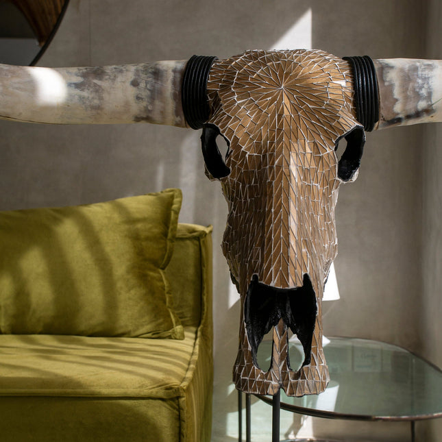 Longhorn Skull - Mocha Mirror // Mosaic Finish – Skull Bliss