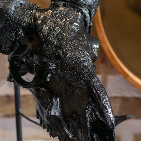Hand Carved Ram Skull - Black Norseman