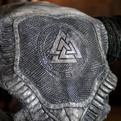 Hand Carved Buffalo Skull - Gray Valknut