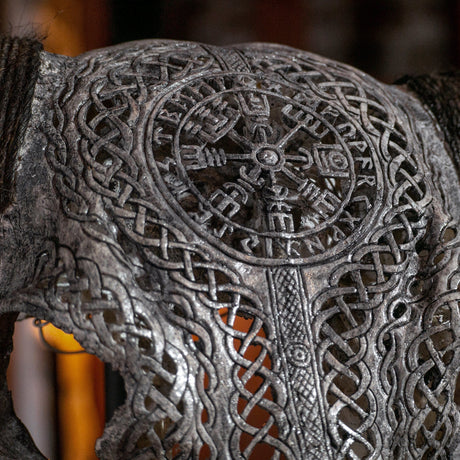 Hand Carved Buffalo Skull - Gray Vegvísir
