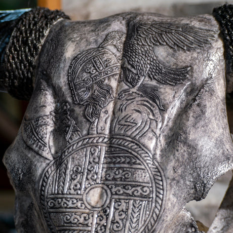 Hand Carved Cow Skull - Gray Norseman