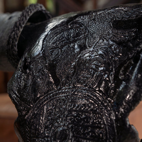 Hand Carved Buffalo Skull - Black Norseman