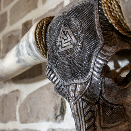 Hand Carved Longhorn Skull // XL Horns - Gray Valknut