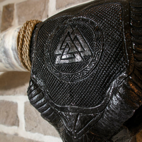 Hand Carved Longhorn Skull - Black Valknut